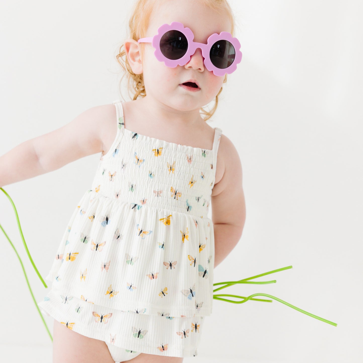 Butterflies Small Ribbed Ruffle Romper