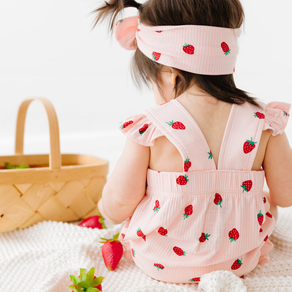 Strawberries Small Ribbed Flutter Sleeve Romper