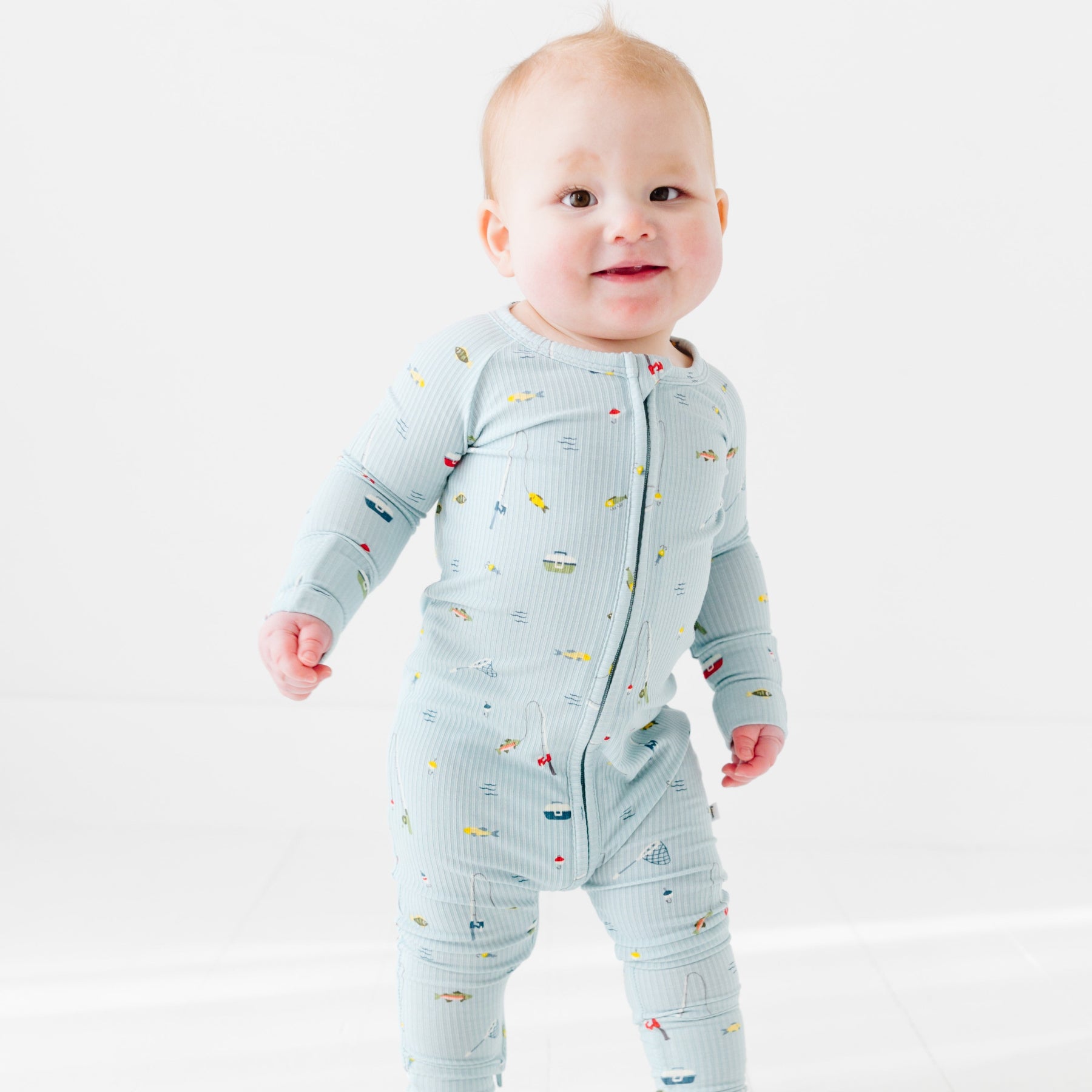 Gone Fishing Small Ribbed Zip Romper