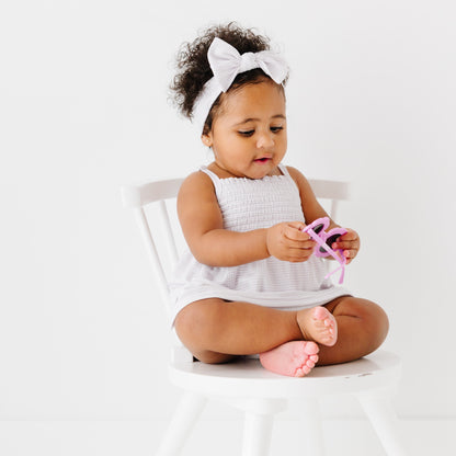 Lavender Small Stripe Ribbed Ruffle Romper