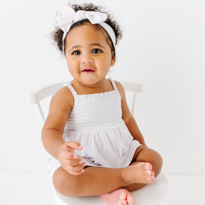 Lavender Small Stripe Ribbed Ruffle Romper