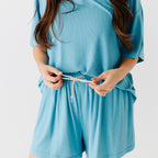 Poolside Blue Small Ribbed Women's Short Sleeve Top