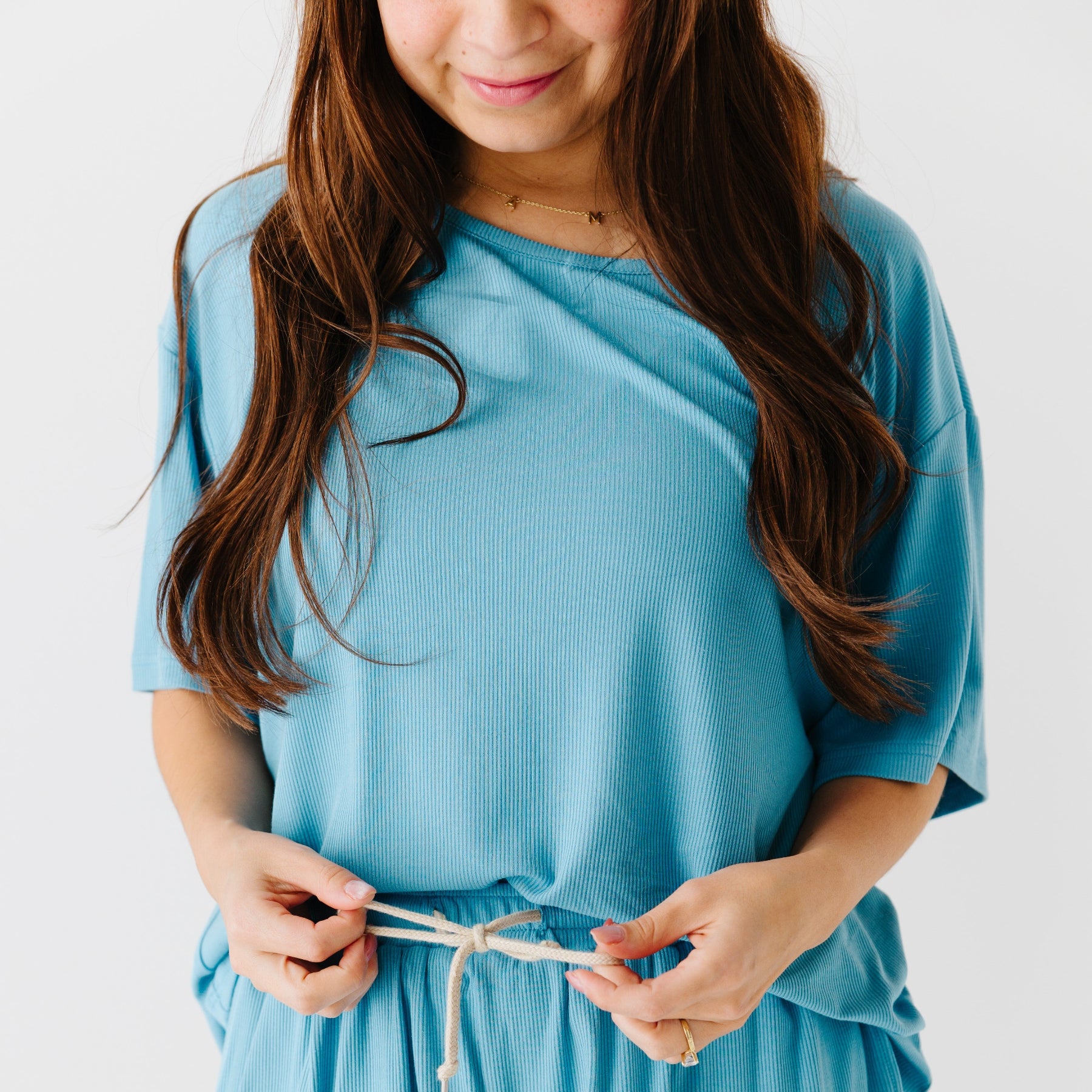 Poolside Blue Small Ribbed Women's Short Sleeve Top