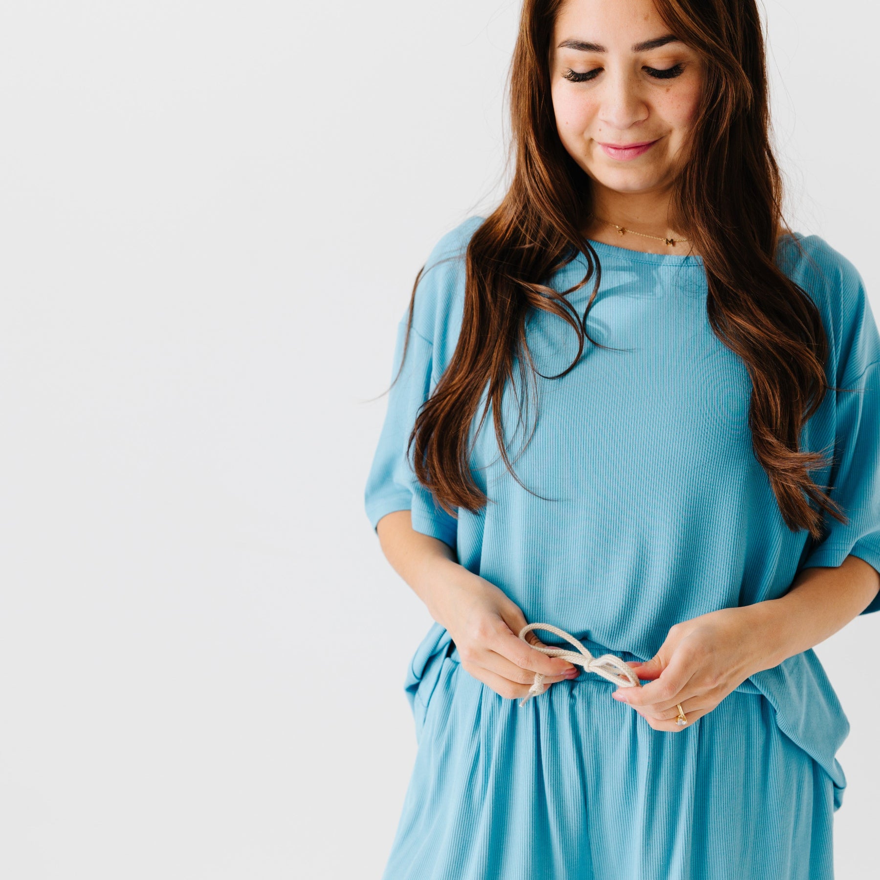 Poolside Blue Small Ribbed Women's Short Sleeve Top