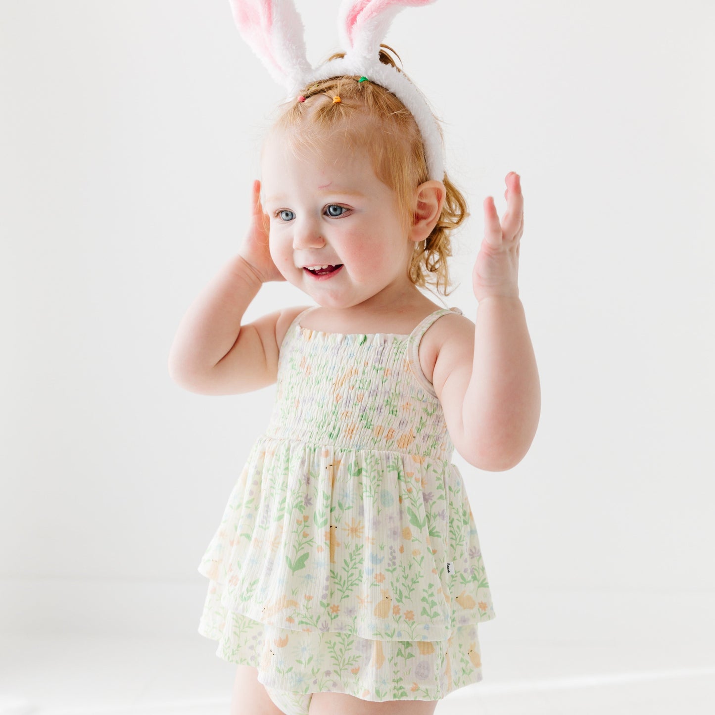 Pastel Bunnies Small Ribbed Ruffle Romper