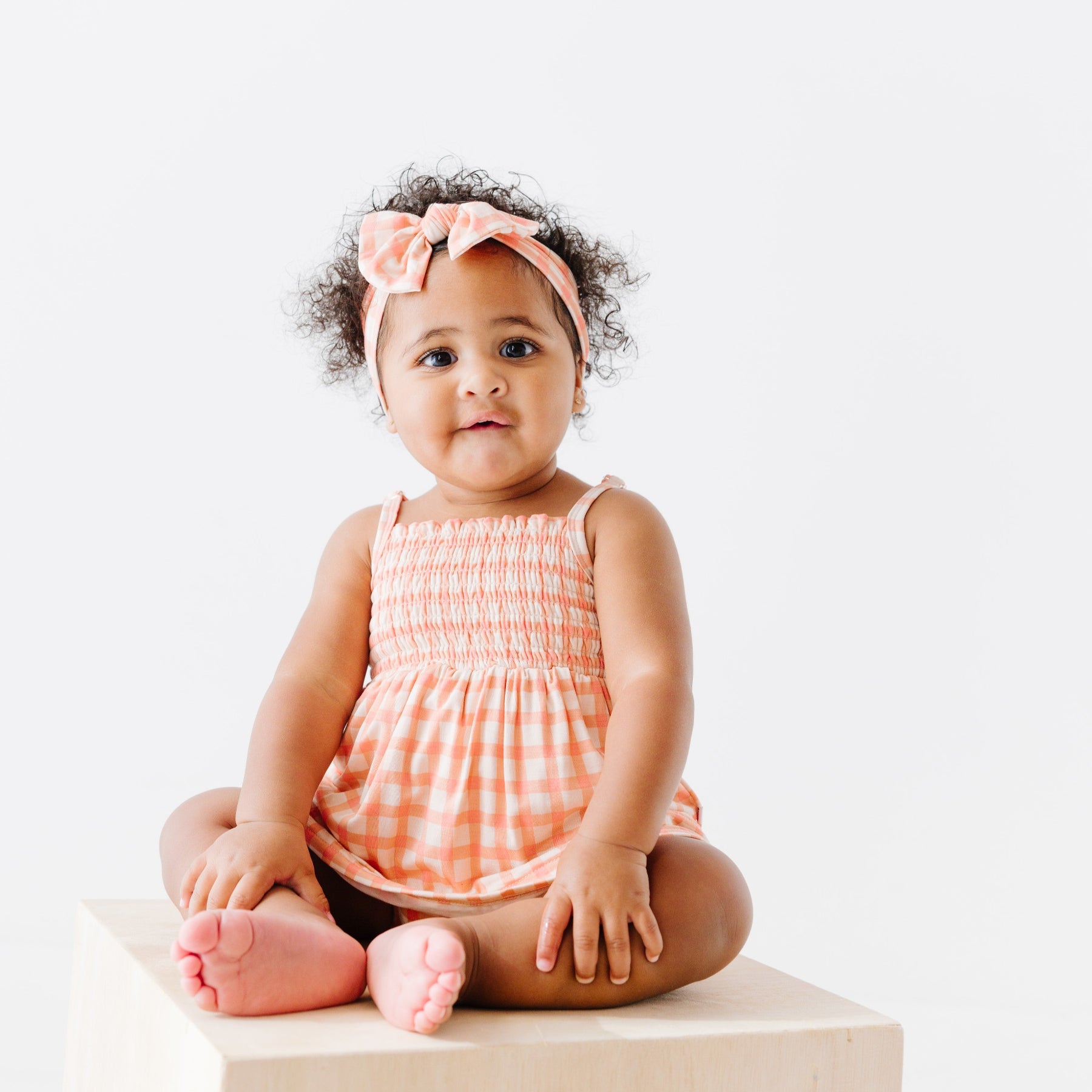 Coral Gingham Ruffle Romper – Brave Little Ones