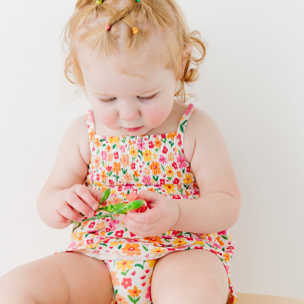 Summer Blooms Small Ribbed Ruffle Romper
