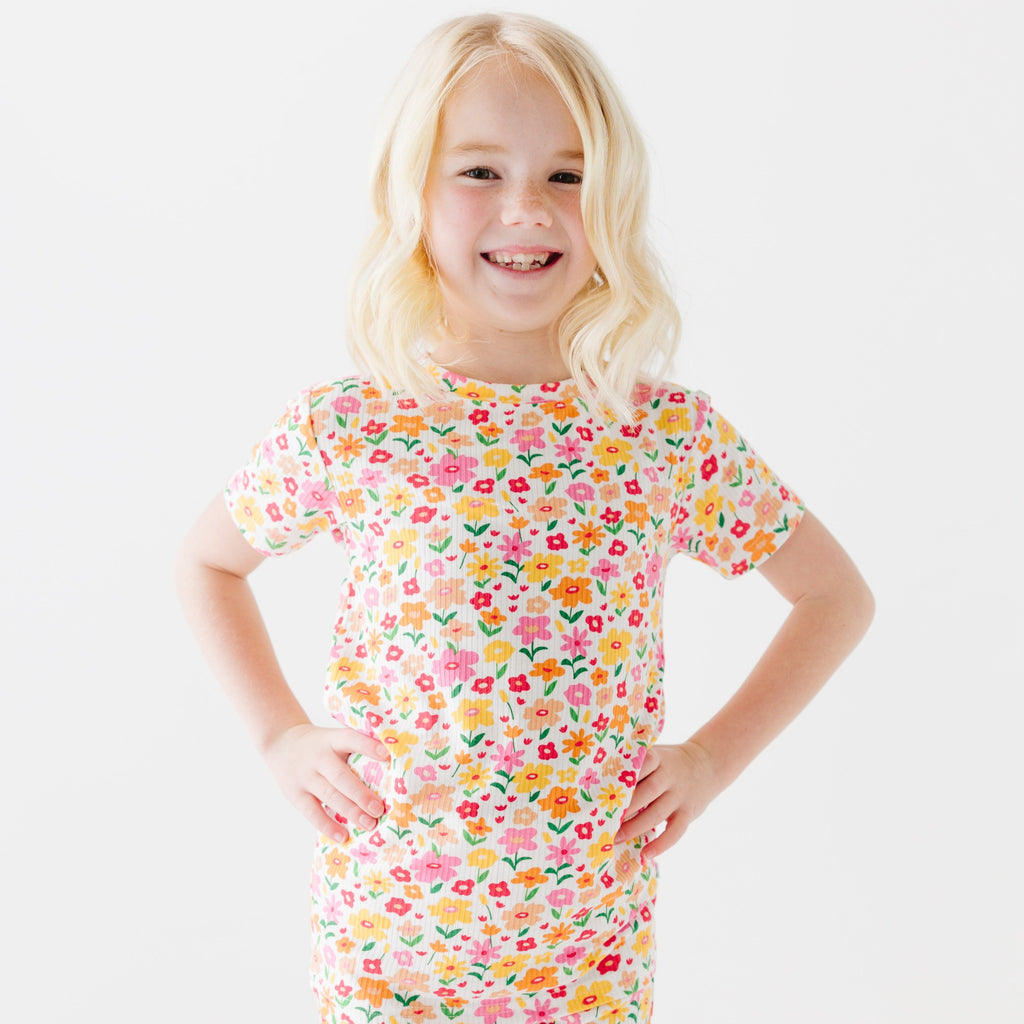 Summer Blooms Small Ribbed Shorts Two-Piece Set