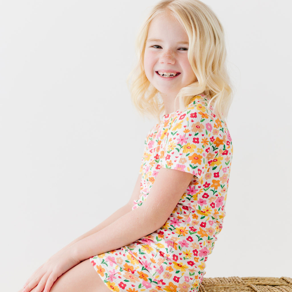 Summer Blooms Small Ribbed Shorts Two-Piece Set