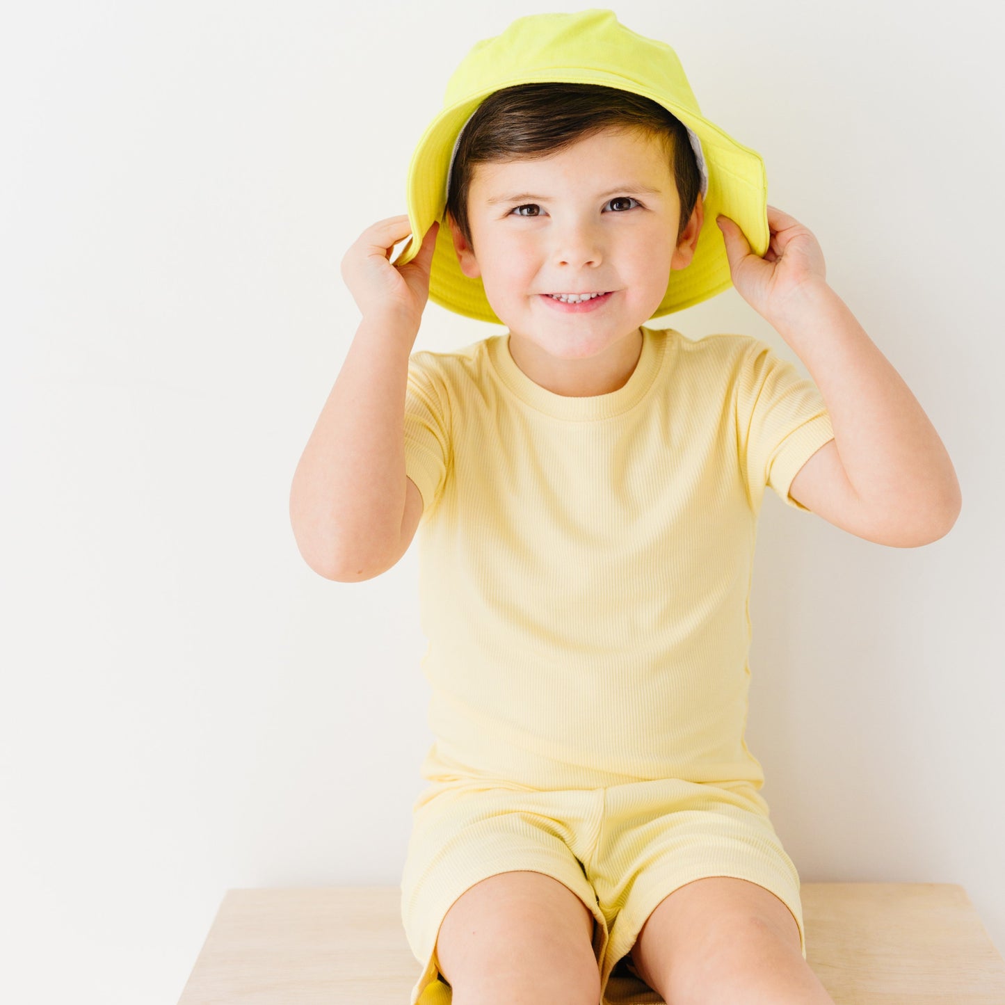 Lemon Yellow Small Ribbed Shorts Two-Piece Set