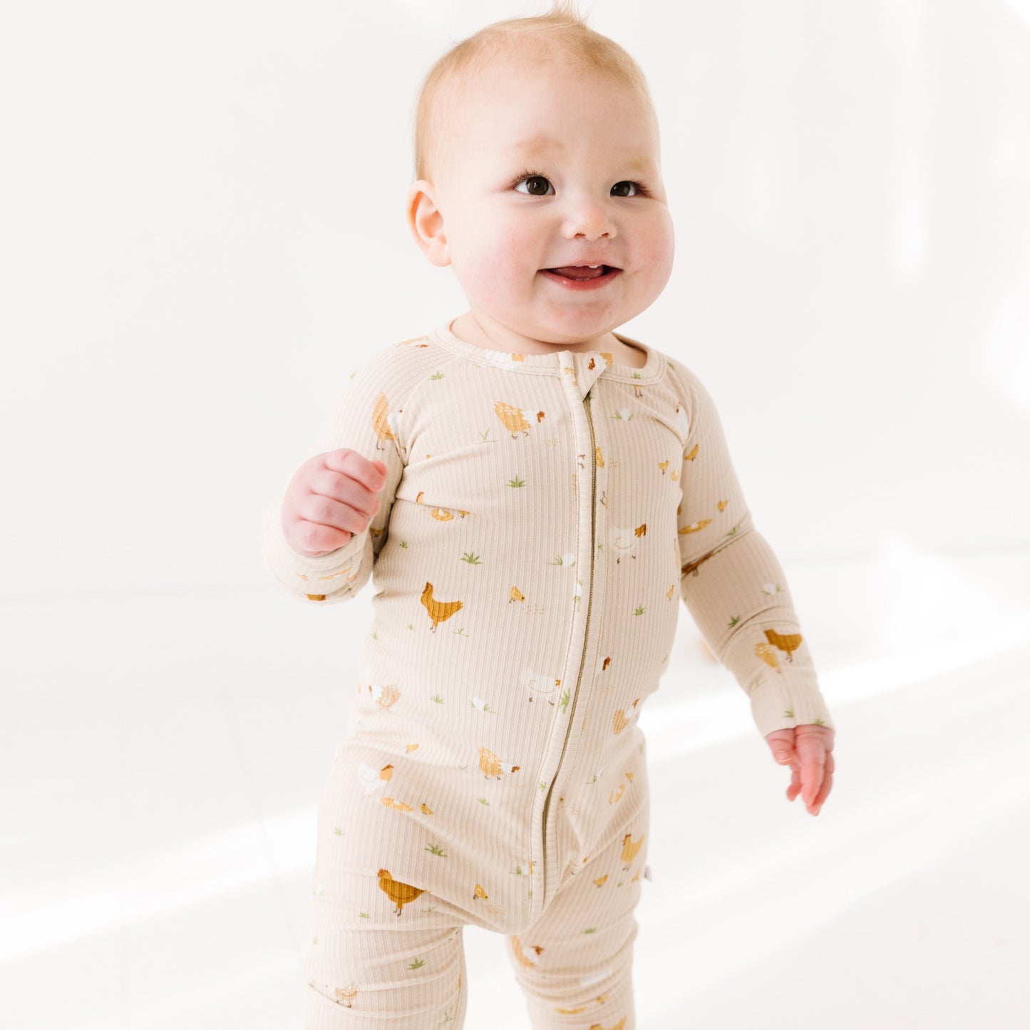 Chickens Small Ribbed Zip Romper