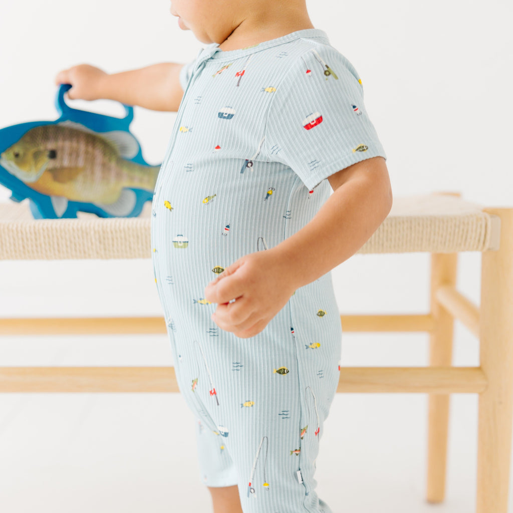 Gone Fishing Small Ribbed Summer Zip Romper