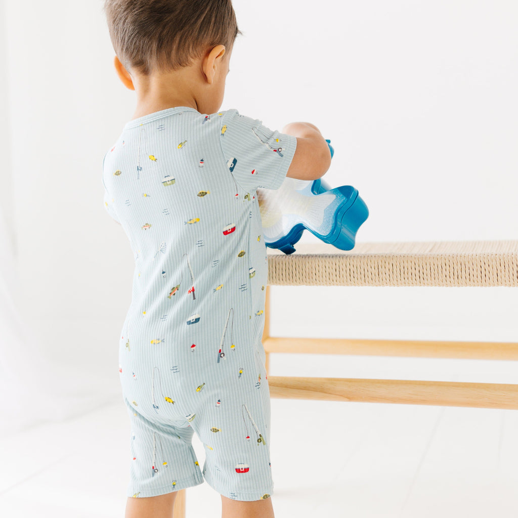 Gone Fishing Small Ribbed Summer Zip Romper