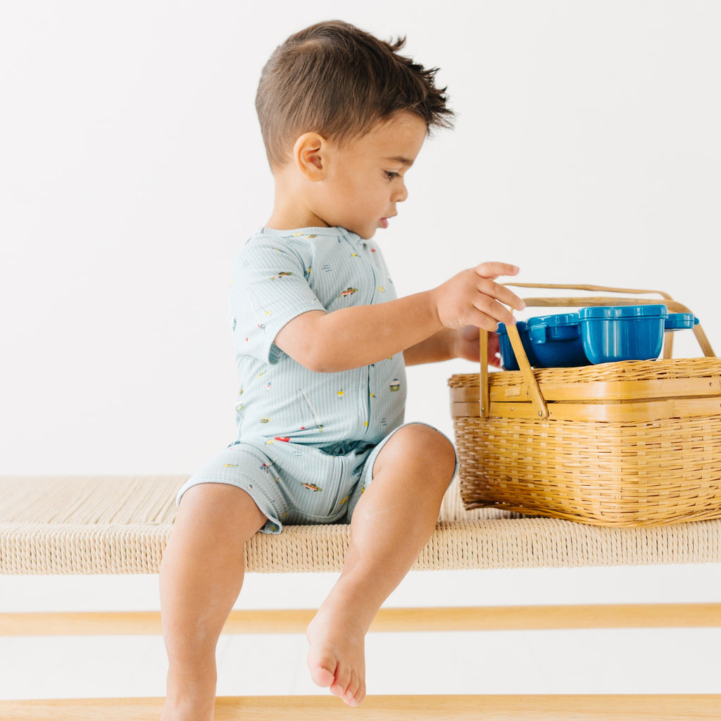 Gone Fishing Small Ribbed Summer Zip Romper