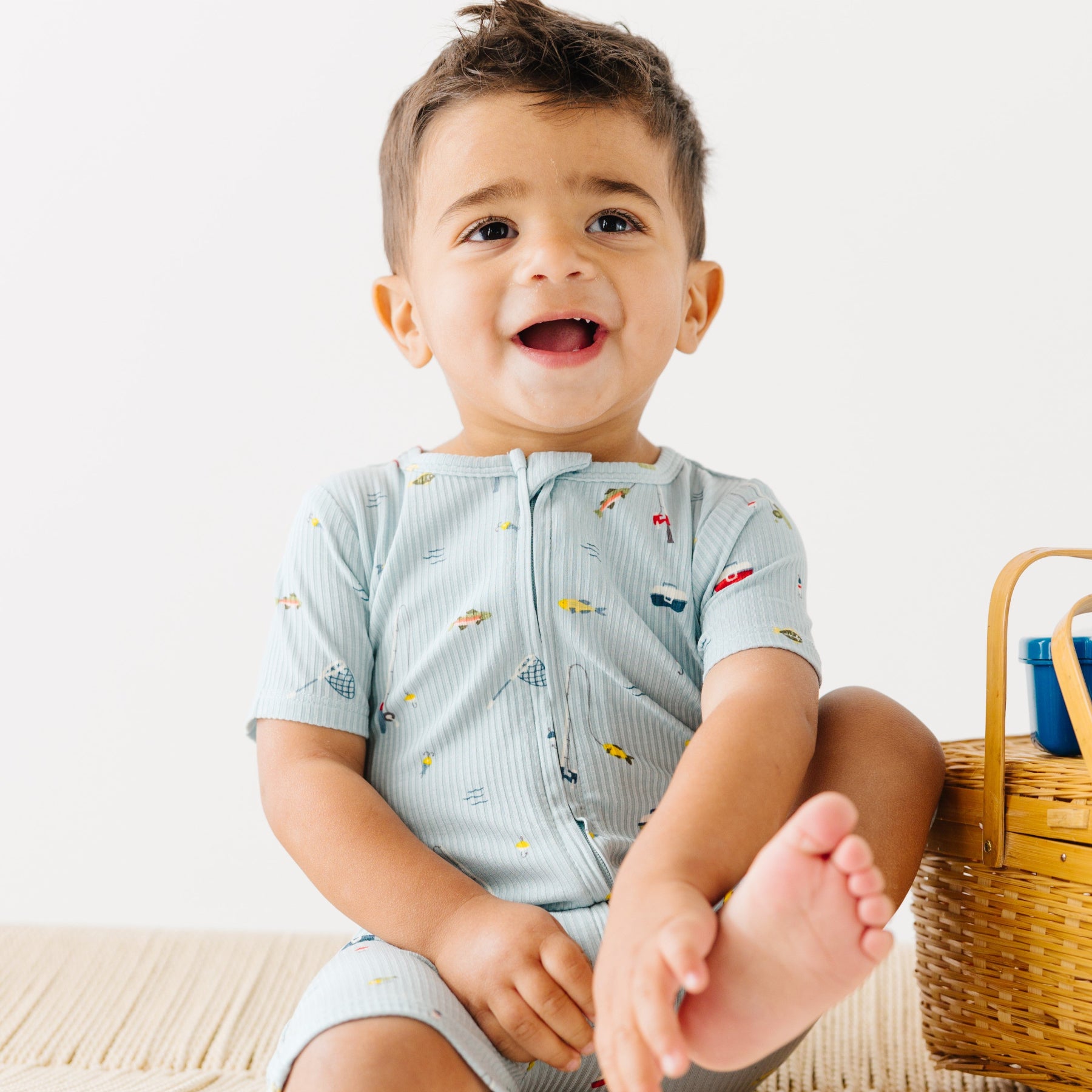 Gone Fishing Small Ribbed Summer Zip Romper