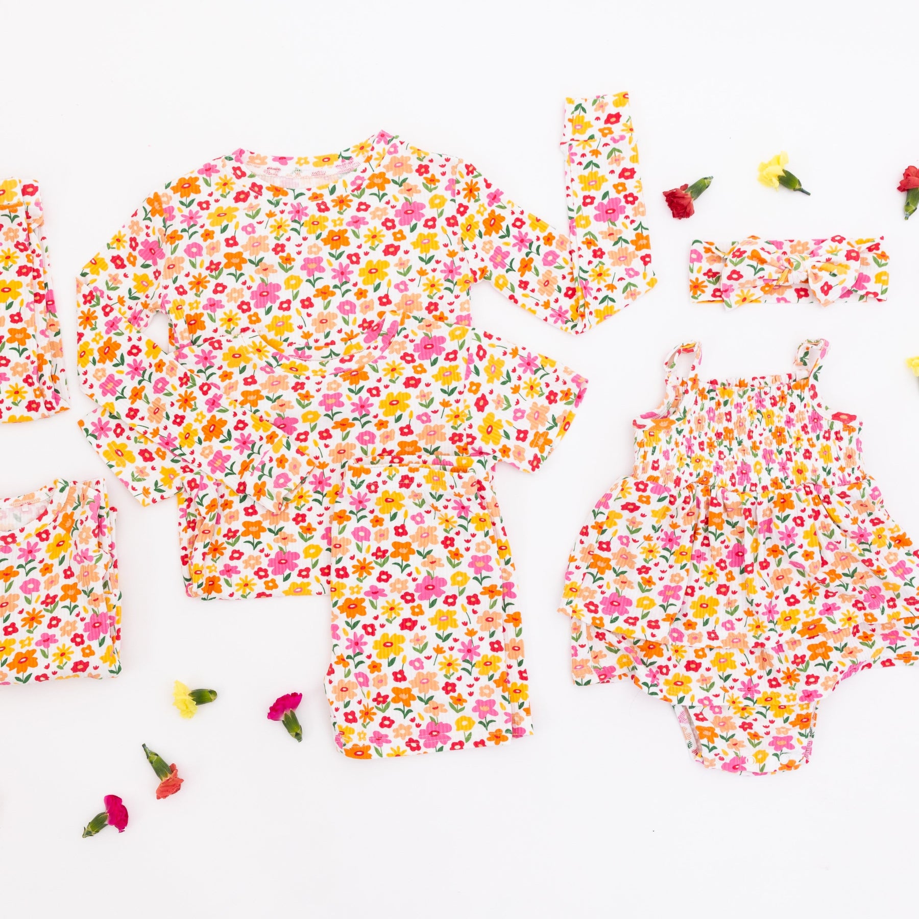 Summer Blooms Small Ribbed Shorts Two-Piece Set