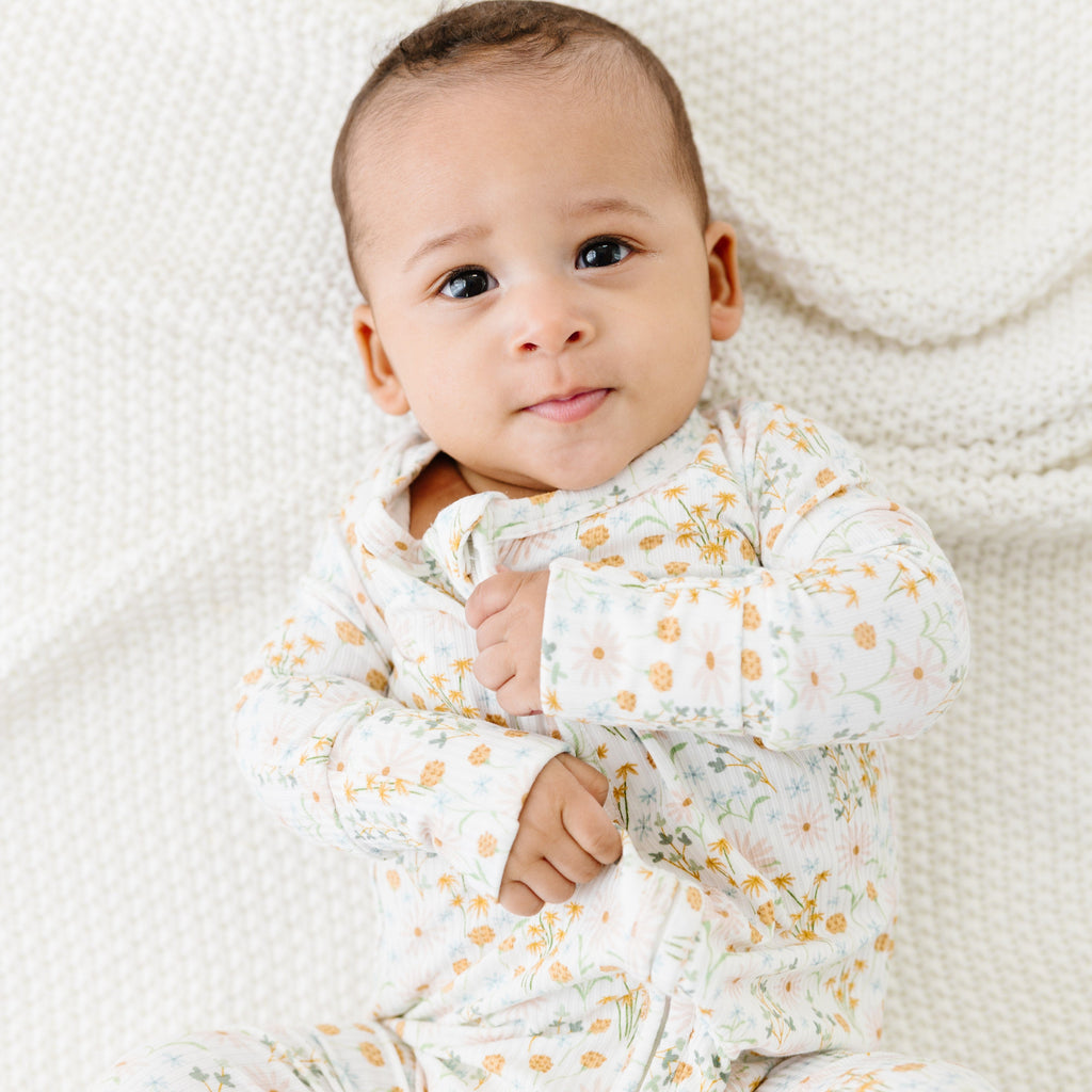 Whimsical Floral Small Ribbed Zip Romper