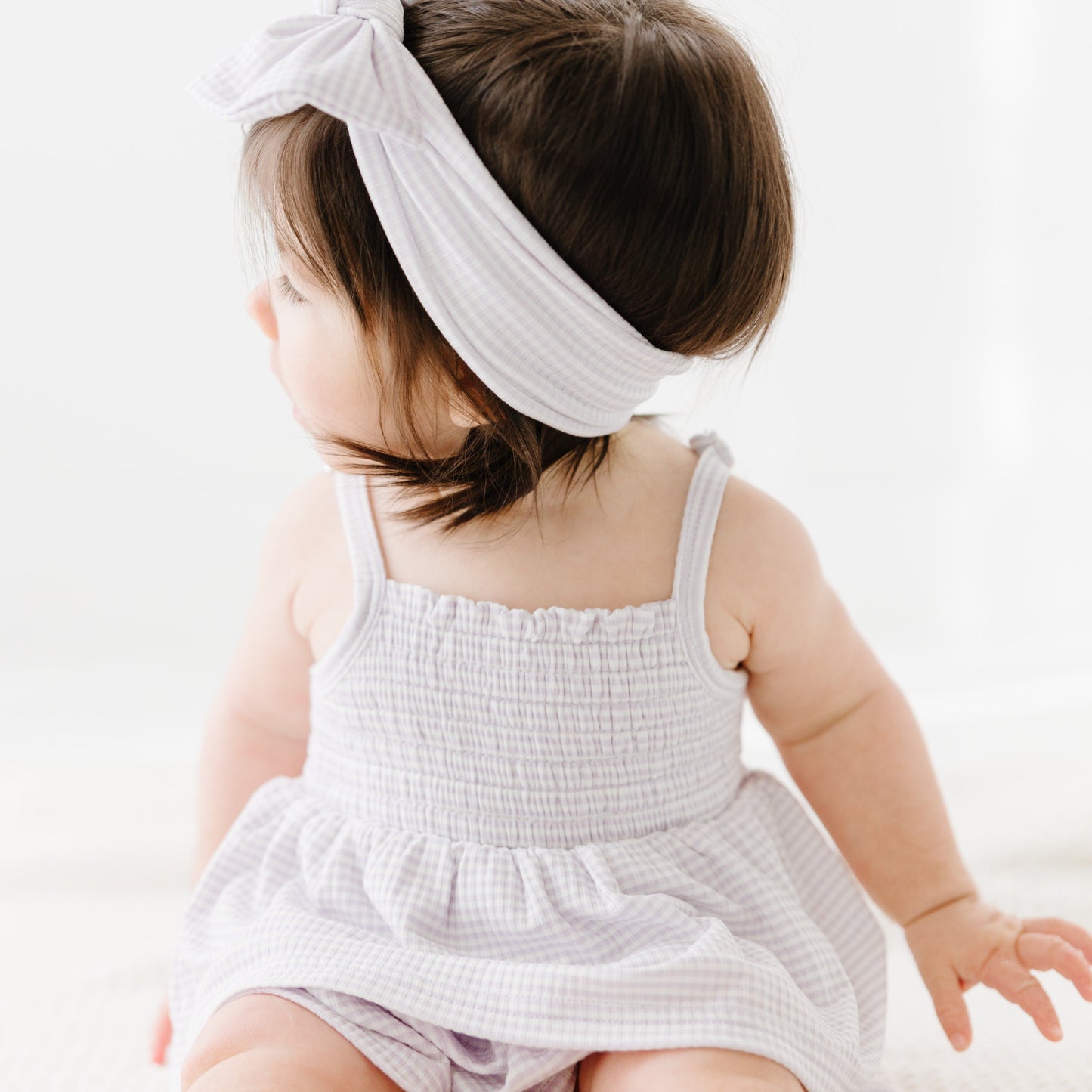 Lavender Small Stripe Ribbed Ruffle Romper