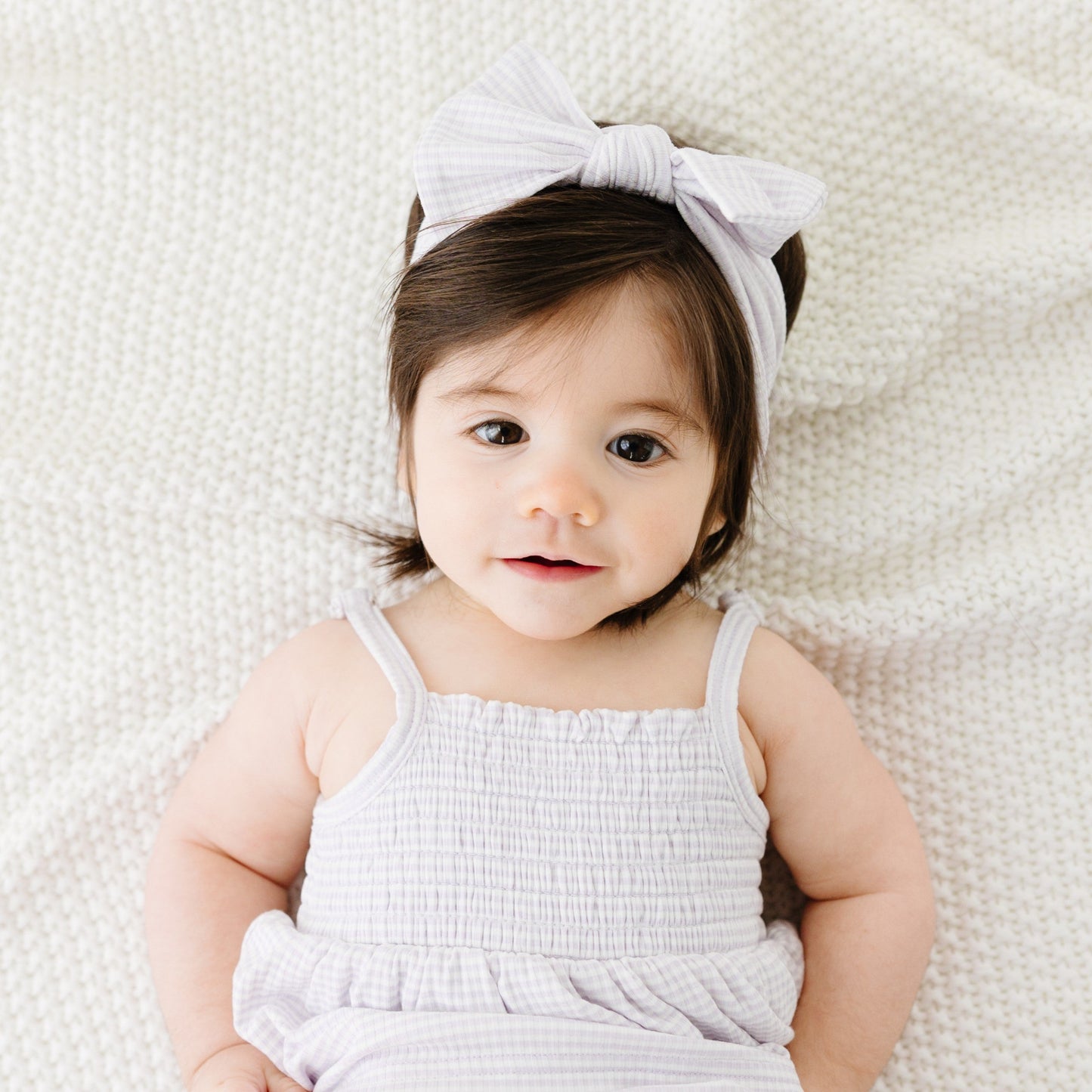 Lavender Small Stripe Ribbed Ruffle Romper