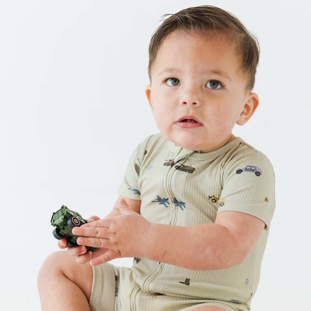 Military Small Ribbed Summer Zip Romper