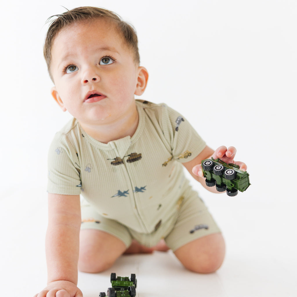 Military Small Ribbed Summer Zip Romper