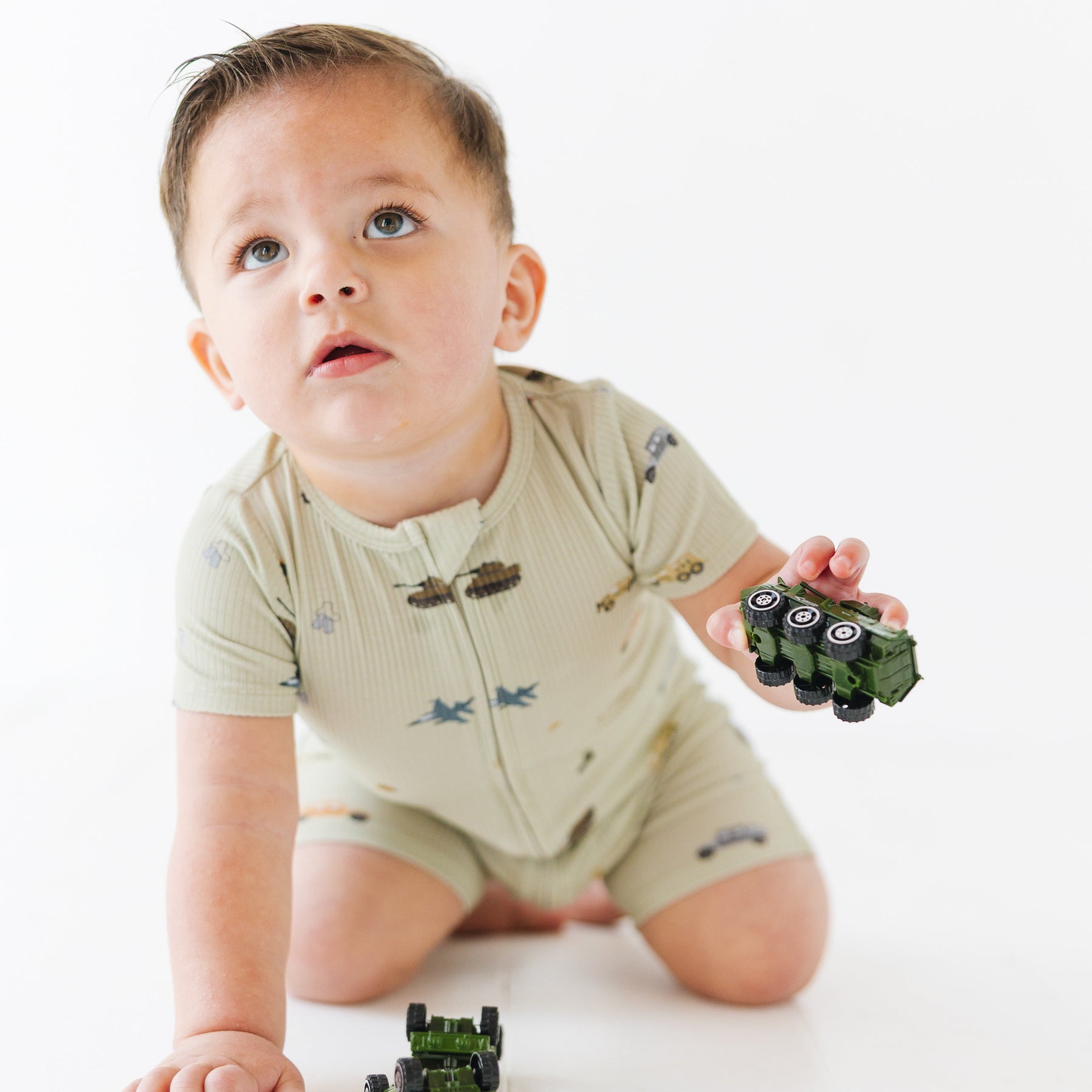 Military Small Ribbed Summer Zip Romper