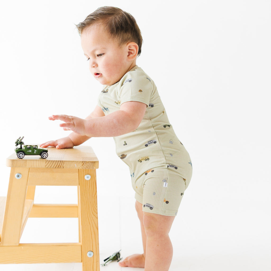 Military Small Ribbed Summer Zip Romper