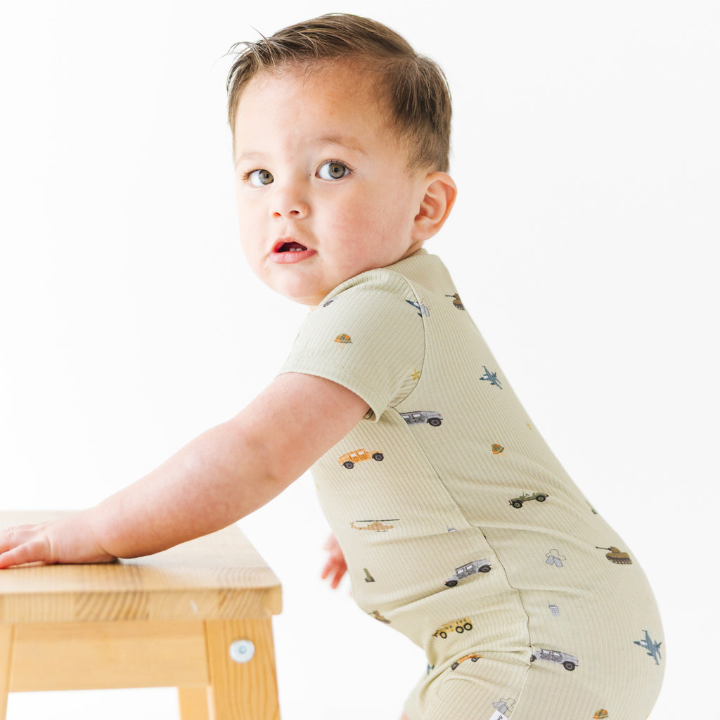 Military Small Ribbed Summer Zip Romper