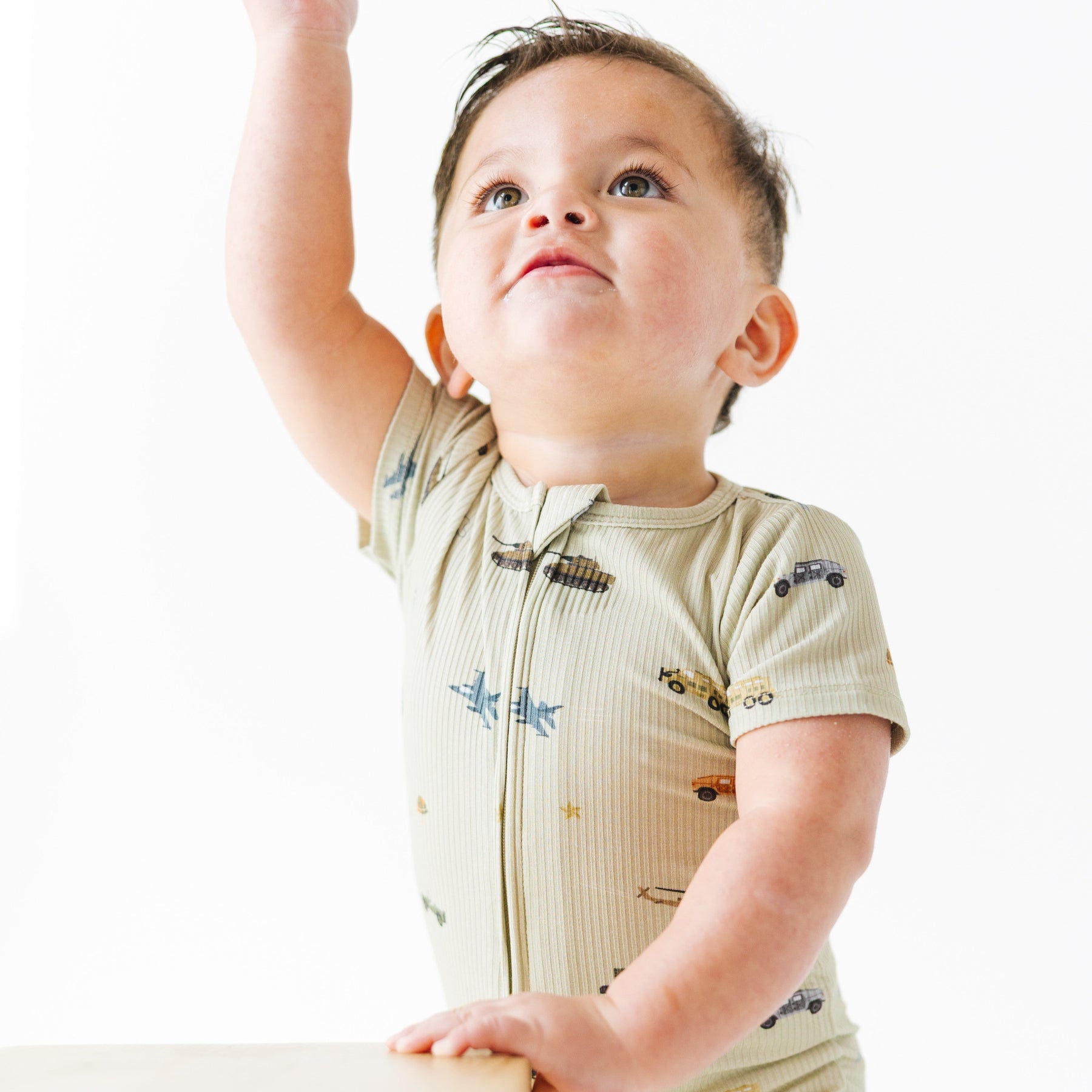 Military Small Ribbed Summer Zip Romper