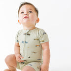 Military Small Ribbed Summer Zip Romper