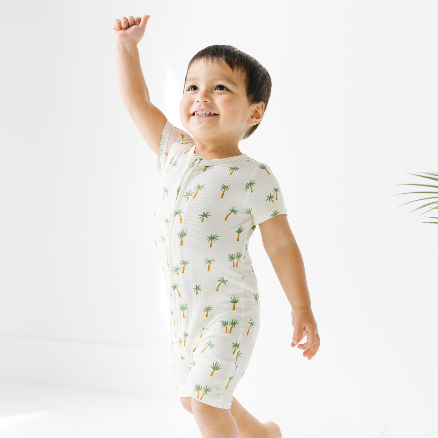 Island Palm Trees Small Ribbed Summer Zip Romper