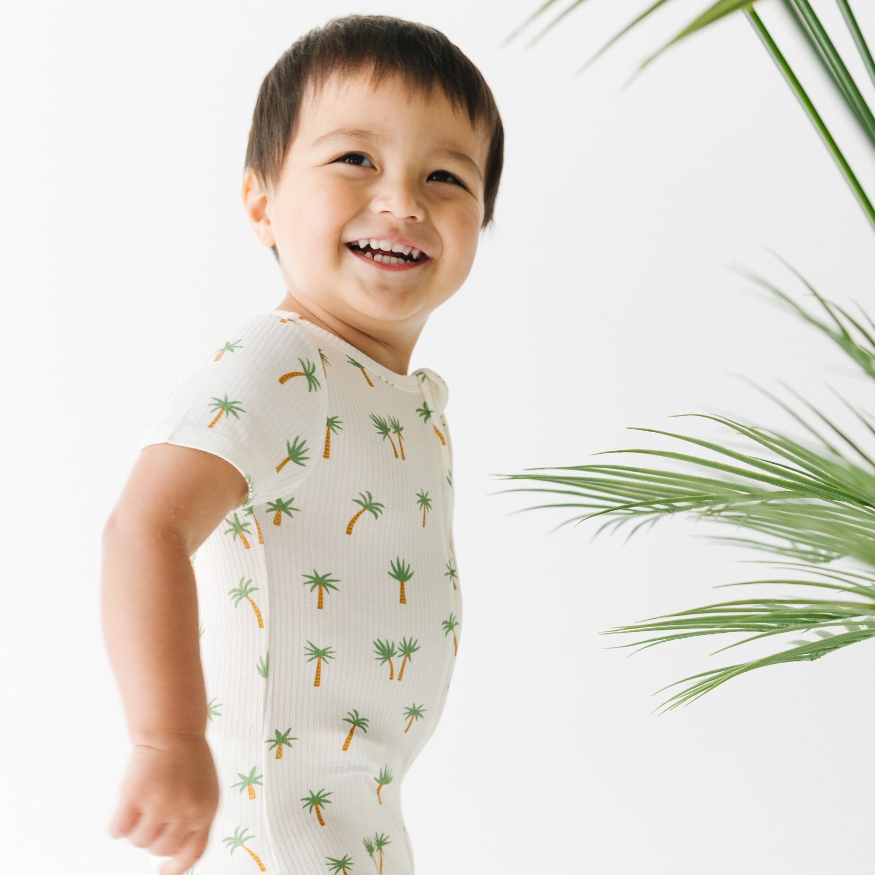 Island Palm Trees Small Ribbed Summer Zip Romper