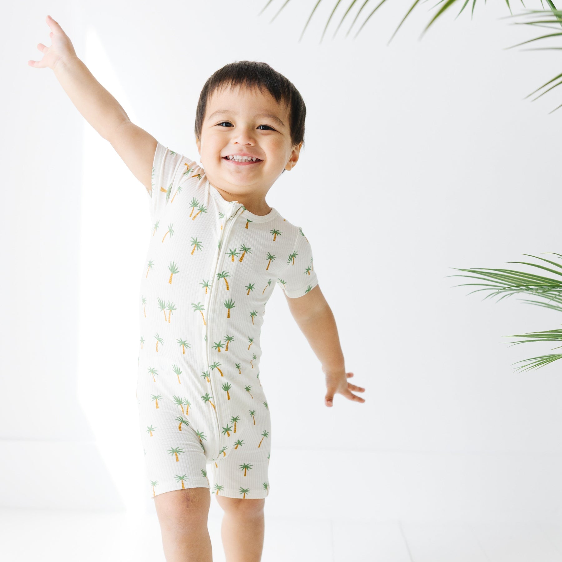 Island Palm Trees Small Ribbed Summer Zip Romper