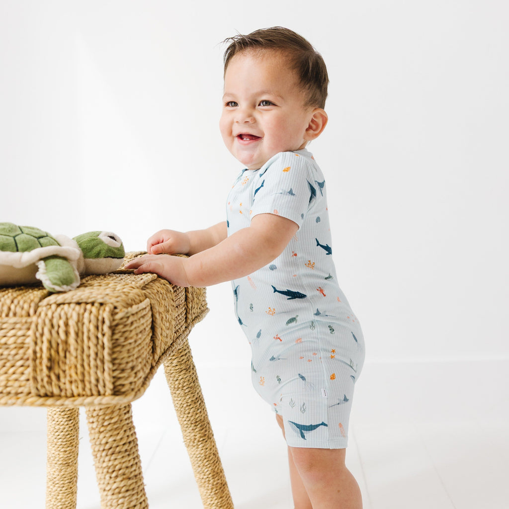 Under The Sea Small Ribbed Summer Zip Romper