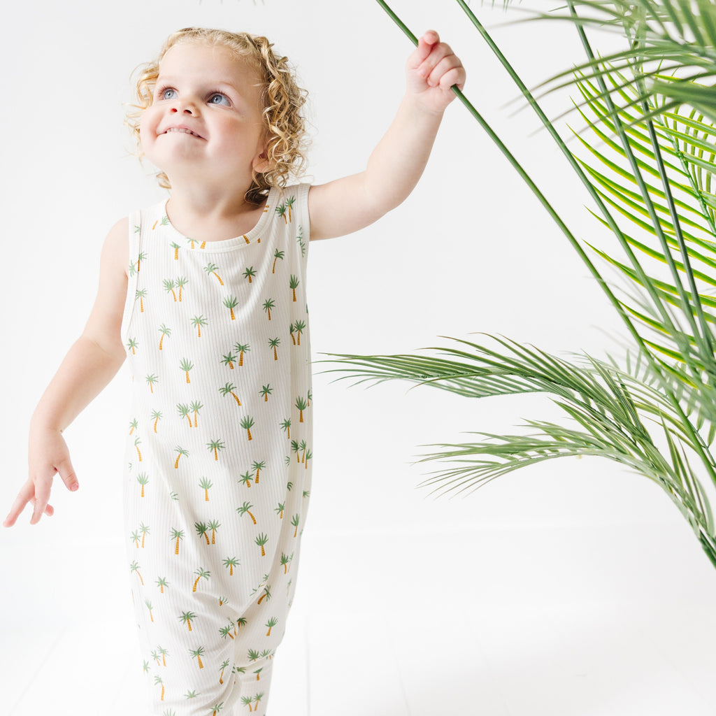 Island Palm Trees Small Ribbed Harem Romper