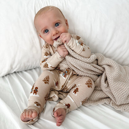 Gingerbread Small Ribbed Zip Romper