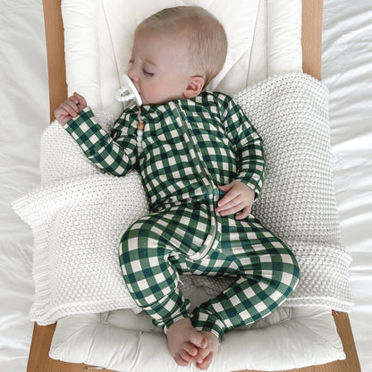 Evergreen Gingham Zip Romper