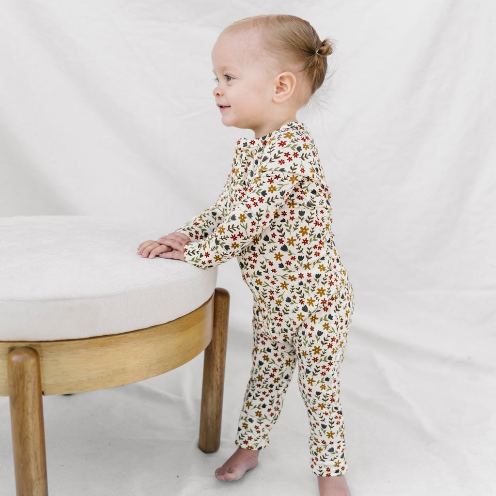 Cream Floral Zip Romper