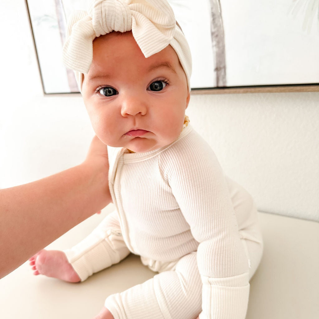 Cream Small Ribbed Zip Romper