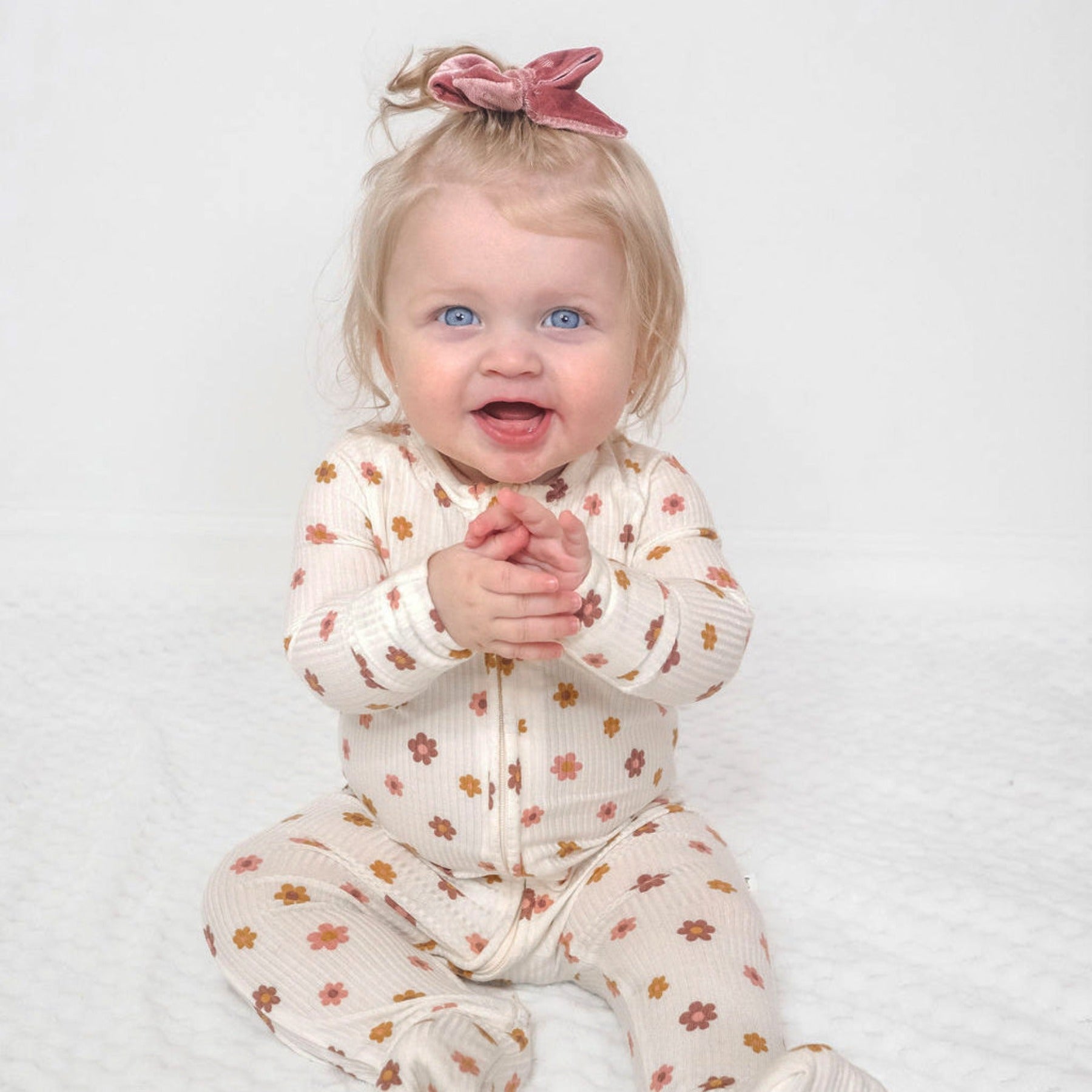 Pink Daisies Small Ribbed Zip Romper