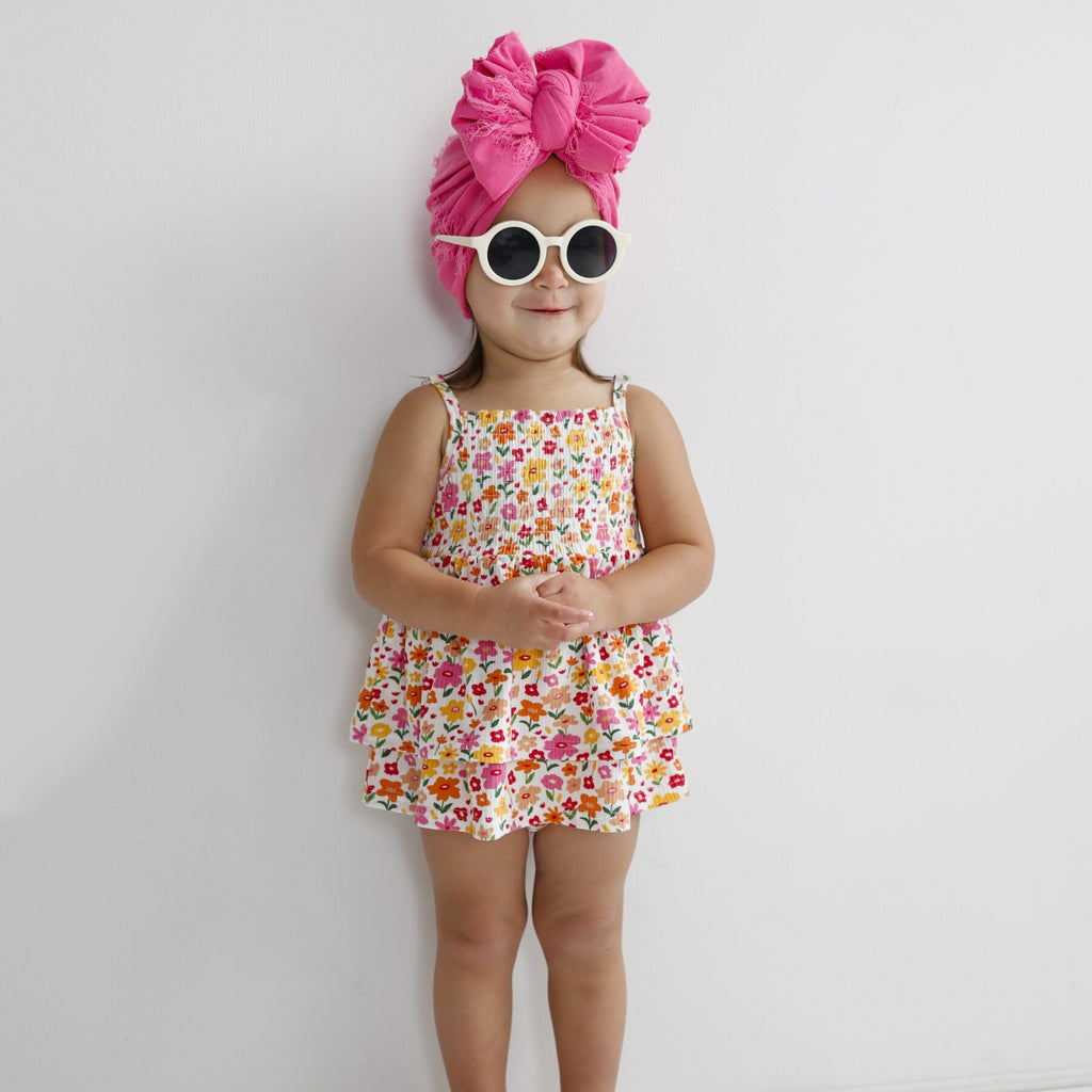 Summer Blooms Small Ribbed Ruffle Romper