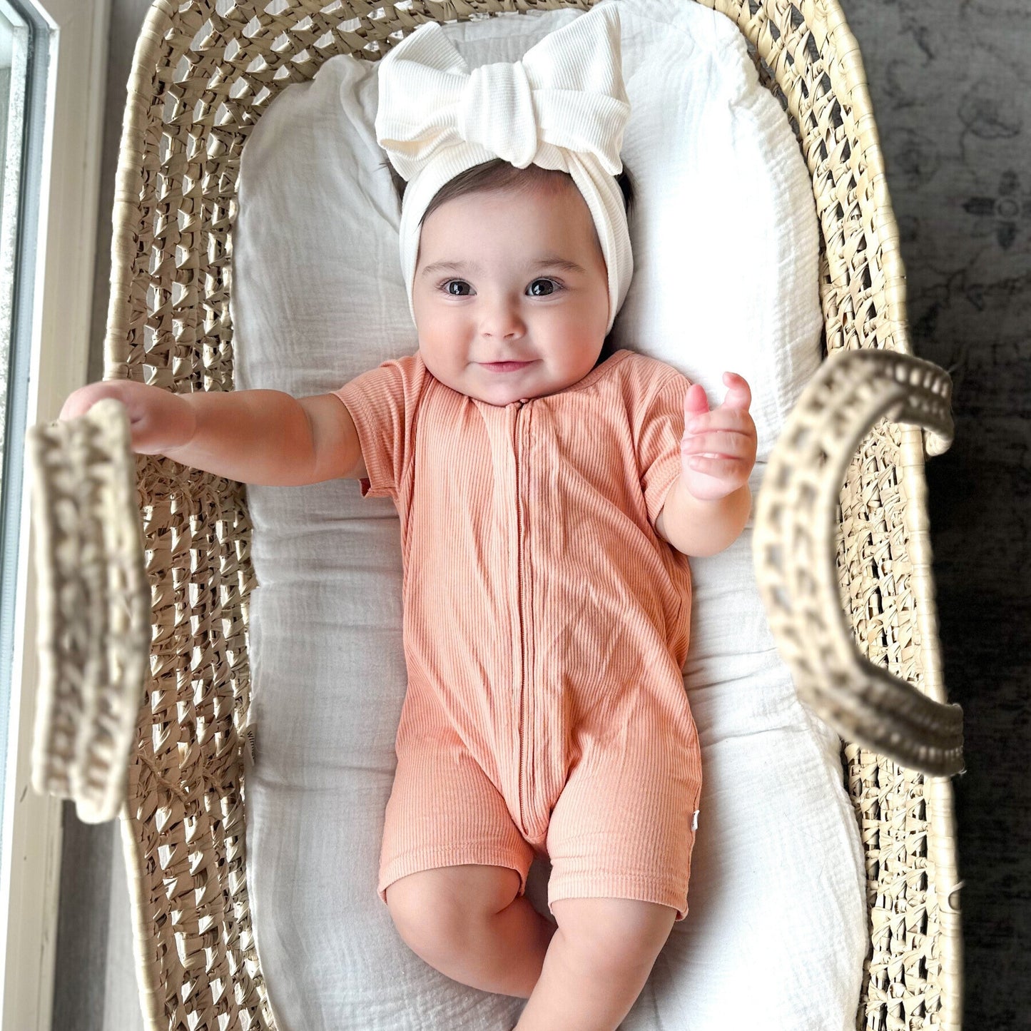 Coral Small Ribbed Summer Zip Romper