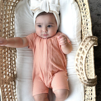 Coral Small Ribbed Summer Zip Romper