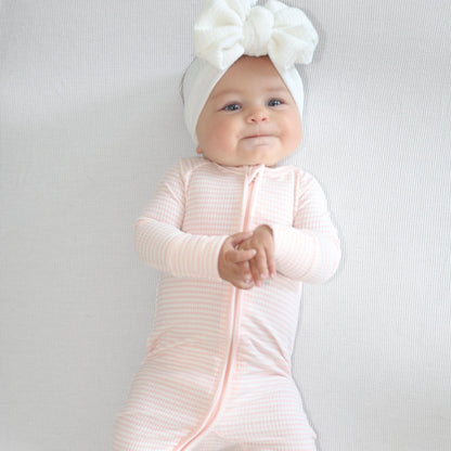 Pink Small Stripe Ribbed Zip Romper