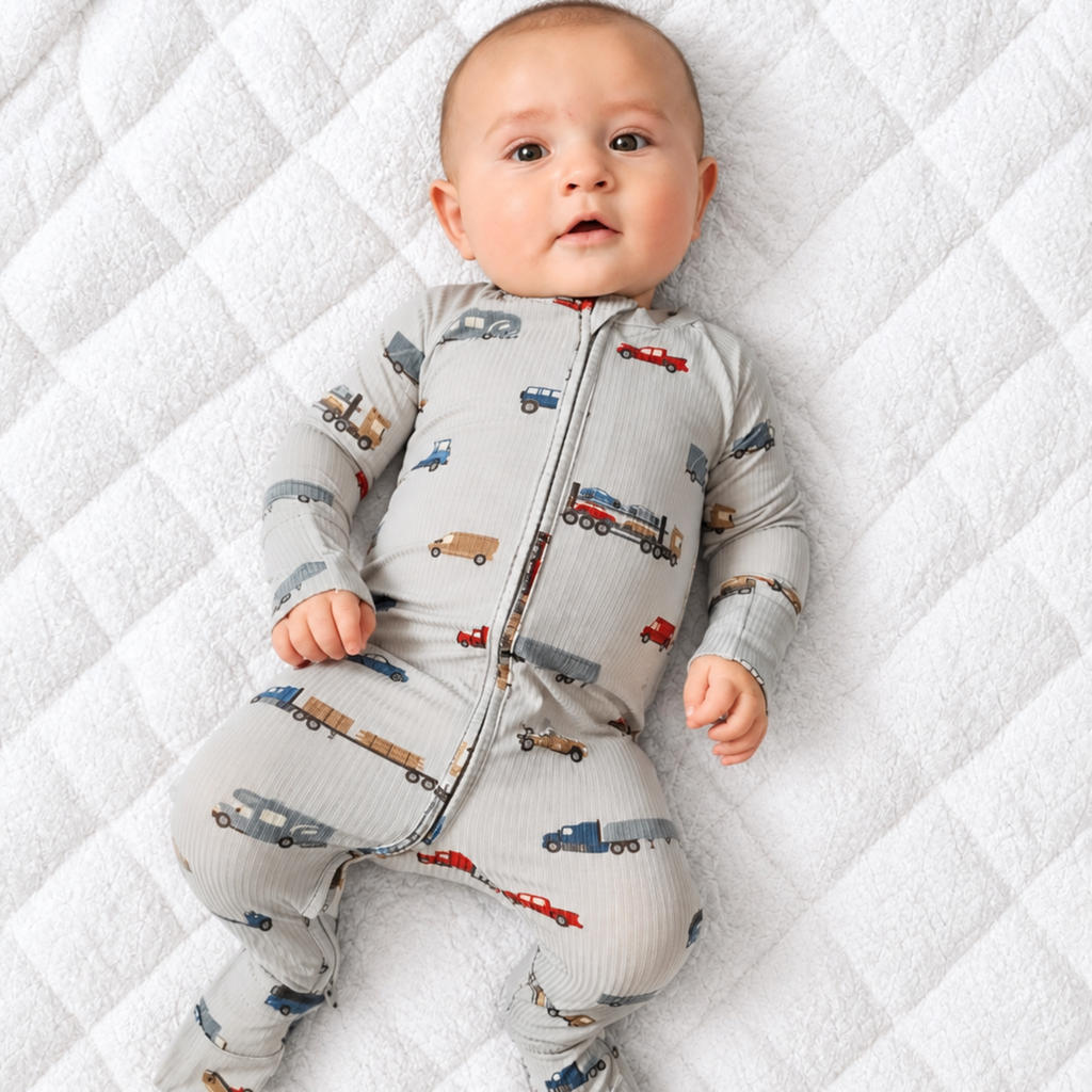 Road Vehicles Small Ribbed Zip Romper