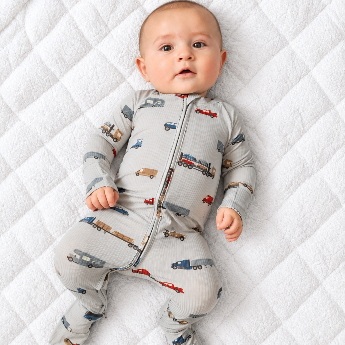 Road Vehicles Small Ribbed Zip Romper