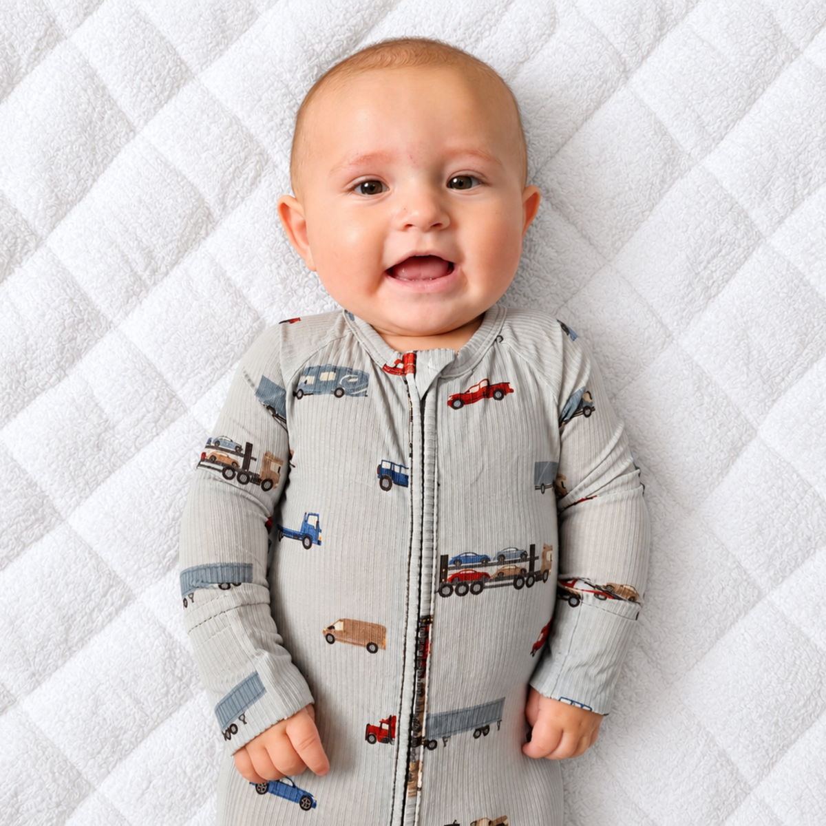 Road Vehicles Small Ribbed Zip Romper