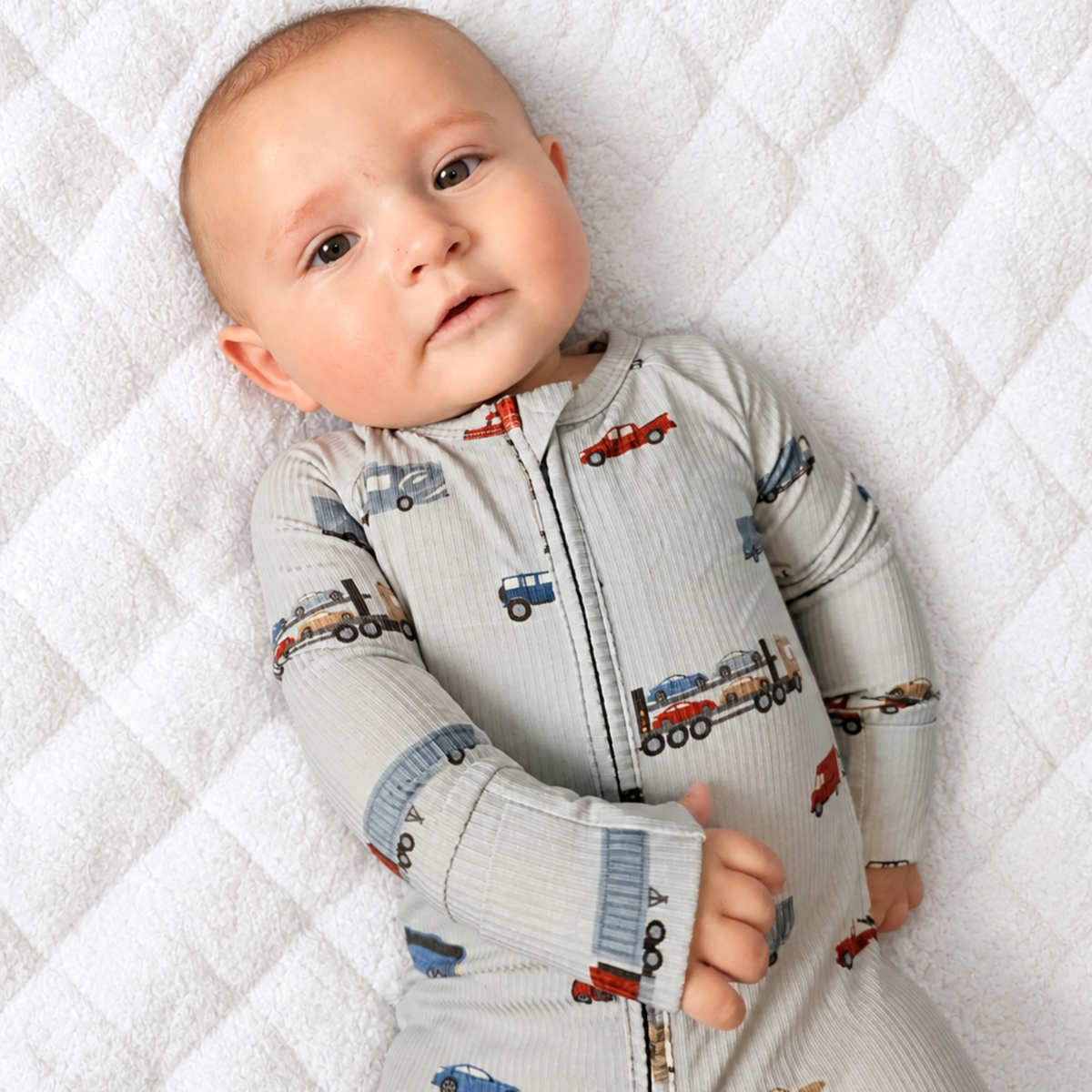 Road Vehicles Small Ribbed Zip Romper