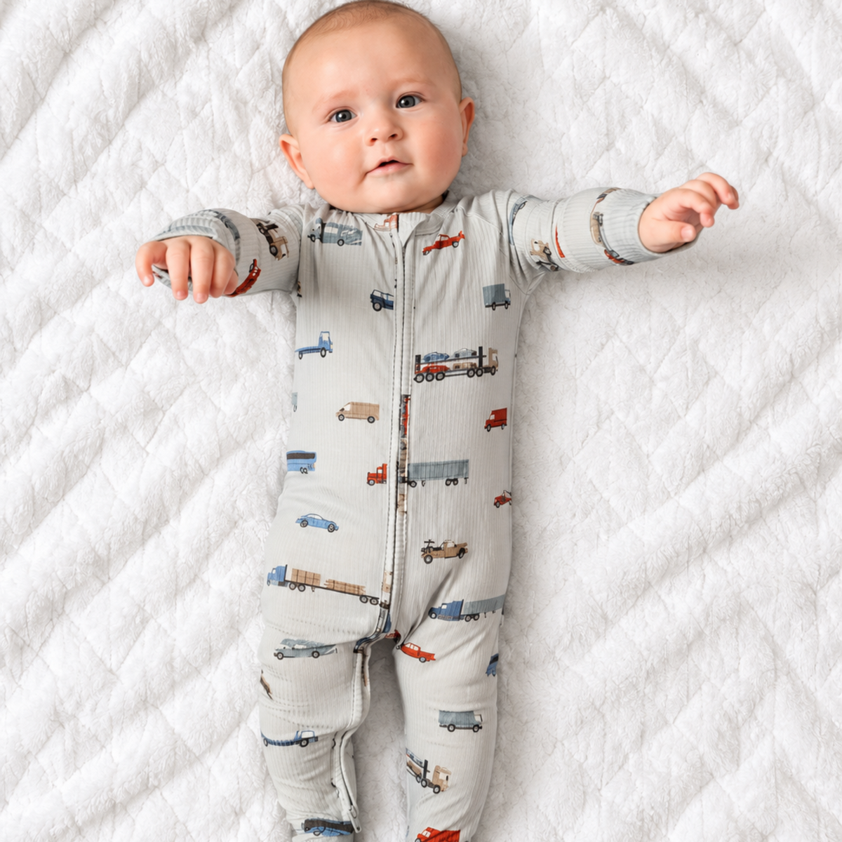 Road Vehicles Small Ribbed Zip Romper