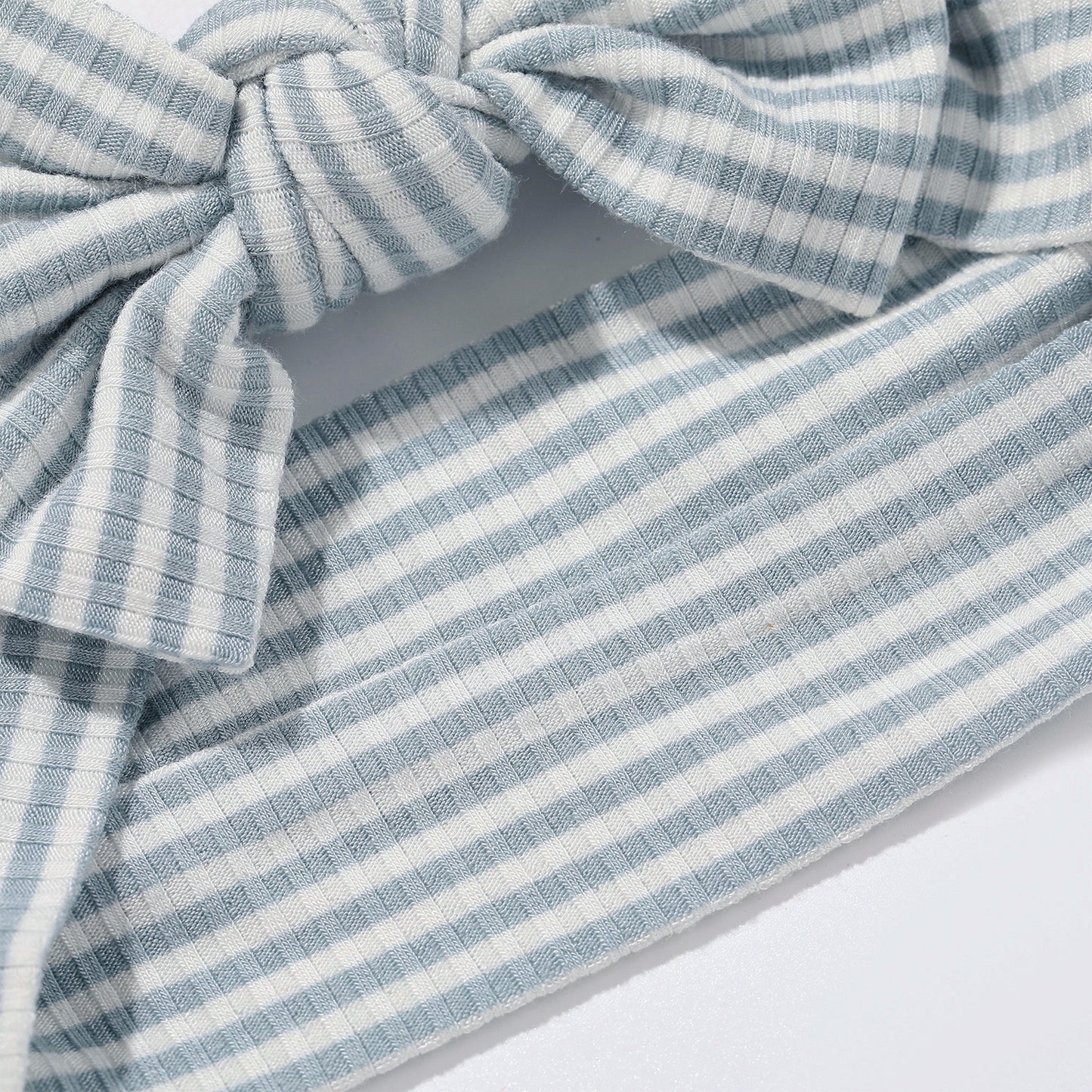 Blue Small Stripe Ribbed Bow